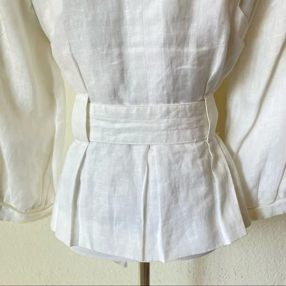 ZARA White 100%  Linen Belted Summer Jacket Small - Picture 7 of 15